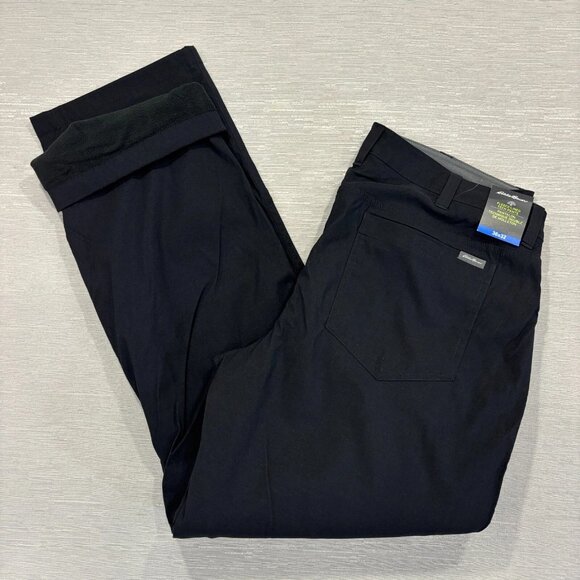 Eddie Bauer Fleece Lined Tech Pants Mens 36 x 32 Black Water Repellent Insulated - Picture 1 of 13